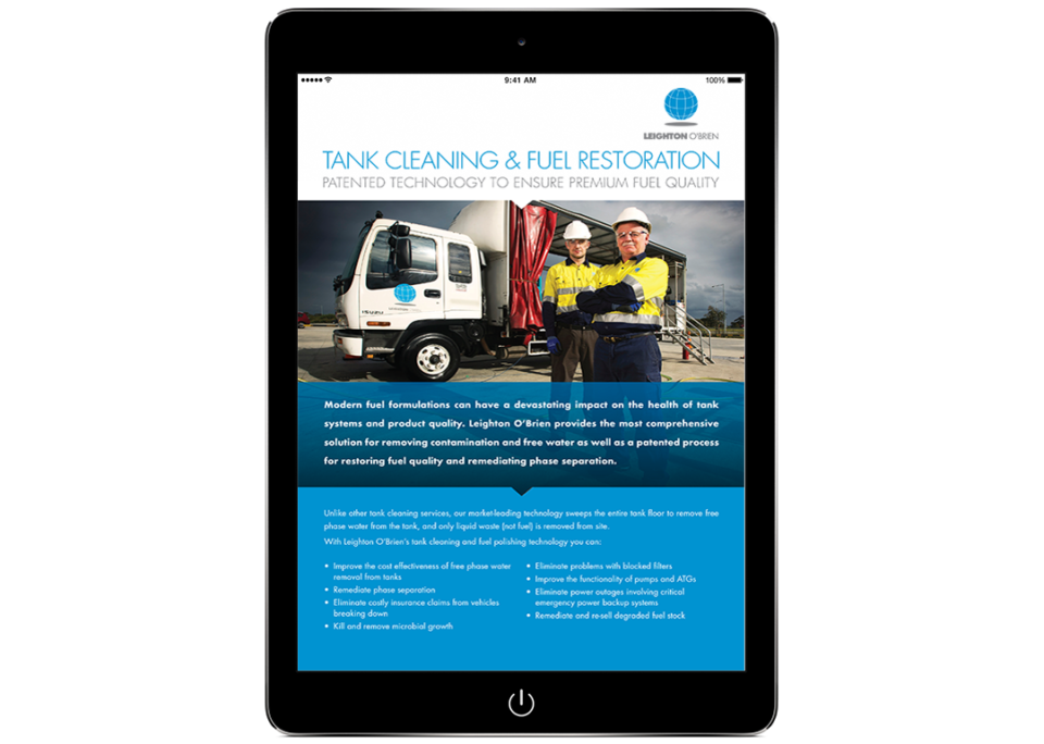 Fuel restoration and tank cleaning flyer for Global