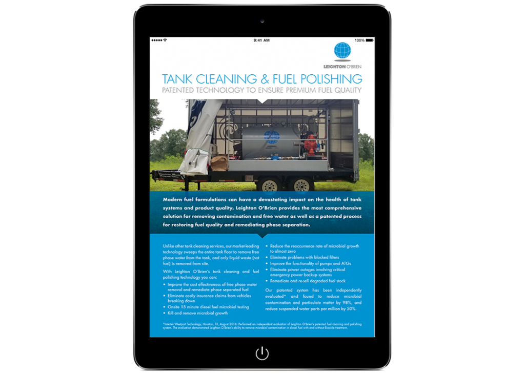 Tank cleaning and fuel polishing flyer for USA