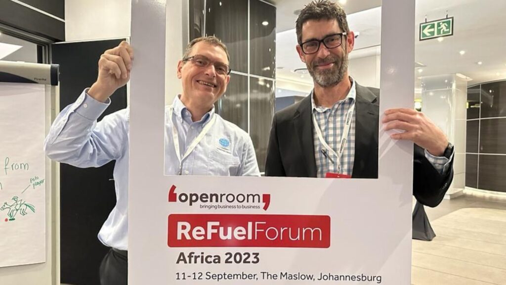Clay Moore, Sr Director of Product at Leighton O’Brien and Graeme Trautmann, Managing Director at Petromonitor Africa at ReFuel Forum Africa 2023. 